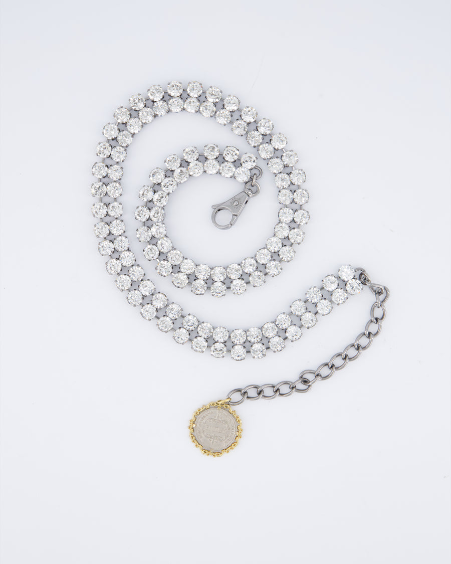 Dolce & Gabbana Silver Diamante Chain Belt with Logo Medallion Detail