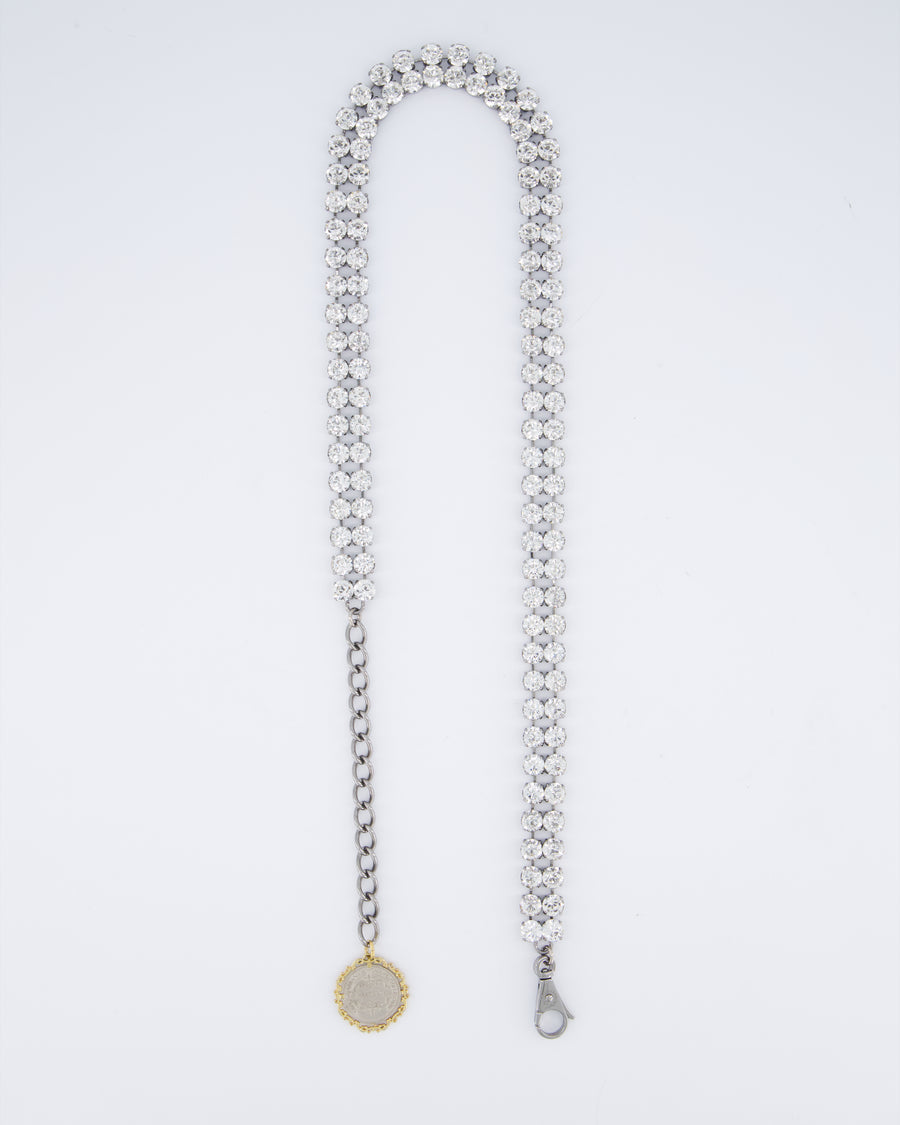 Dolce & Gabbana Silver Diamante Chain Belt with Logo Medallion Detail