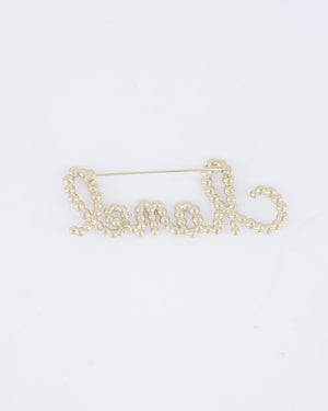 Chanel 19/K Champagne Gold Pearl & Diamante CHANEL Logo Brooch