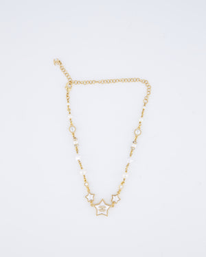 Chanel 24/C Gold Pearl Star CC Necklace with Diamante Detail