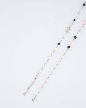 Chanel 25/K Pink, Black & Pearl Champagne Gold CC Drop Necklace