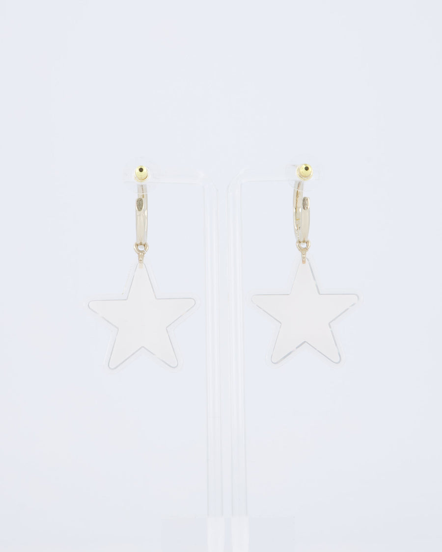 Chanel 24/C Champagne Gold Silver Resin CC Star Hoop Earrings