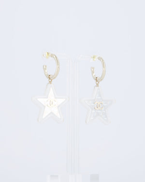 Chanel 24/C Champagne Gold Silver Resin CC Star Hoop Earrings