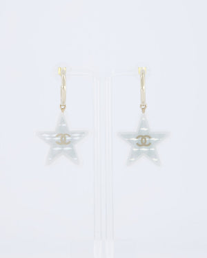 Chanel 24/C Champagne Gold Silver Resin CC Star Hoop Earrings