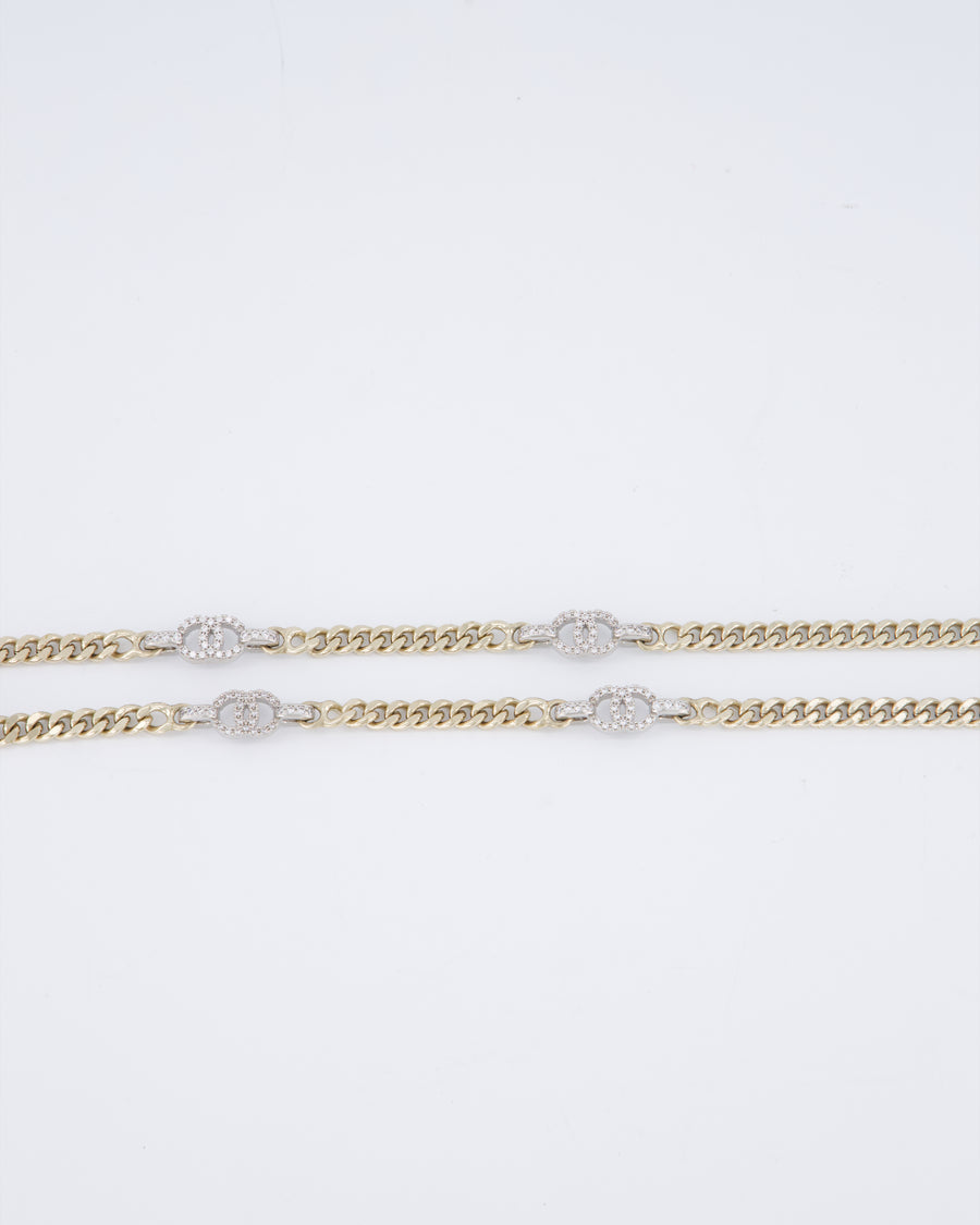 Chanel 22/S Champagne Gold CC Link Necklace with Diamante Detail