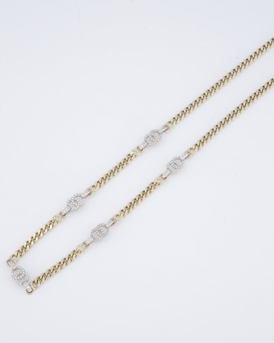 Chanel 22/S Champagne Gold CC Link Necklace with Diamante Detail