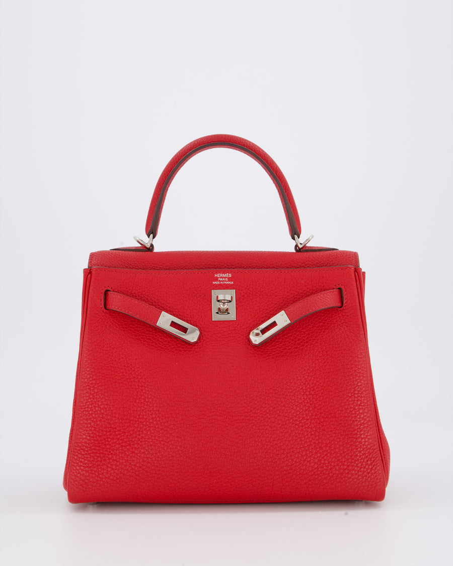 Hermès Kelly 25 Retourne Bag in Rouge Casaque Togo Leather with Palladium Hardware
