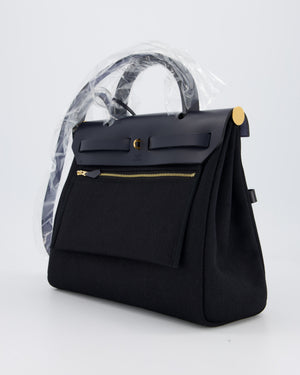 *HOT & RARE* Hermès Herbag 31 Zip Pocket Cargo Bag in Bleu Indigo Toile Militaire Canvas, Noir/Bleu Indigo Vache Hunter Leather with Gold Hardware