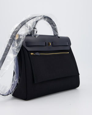 *HOT & RARE* Hermès Herbag 31 Zip Pocket Cargo Bag in Bleu Indigo Toile Militaire Canvas, Noir/Bleu Indigo Vache Hunter Leather with Gold Hardware