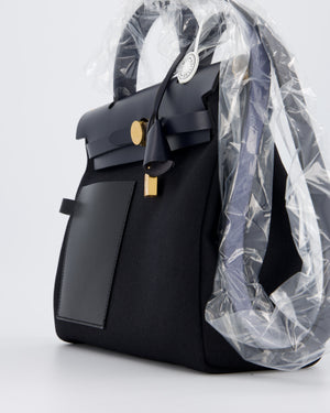*HOT & RARE* Hermès Herbag 31 Zip Pocket Cargo Bag in Bleu Indigo Toile Militaire Canvas, Noir/Bleu Indigo Vache Hunter Leather with Gold Hardware