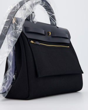 *HOT & RARE* Hermès Herbag 31 Zip Pocket Cargo Bag in Bleu Indigo Toile Militaire Canvas, Noir/Bleu Indigo Vache Hunter Leather with Gold Hardware