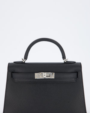 Hermès Mini Kelly II Bag in Noir Epsom Leather with Palladium Hardware