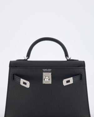 Hermès Mini Kelly II Bag in Noir Epsom Leather with Palladium Hardware