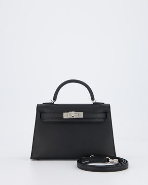 Hermès Mini Kelly II Bag in Noir Epsom Leather with Palladium Hardware