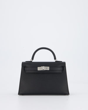 Hermès Mini Kelly II Bag in Noir Epsom Leather with Palladium Hardware