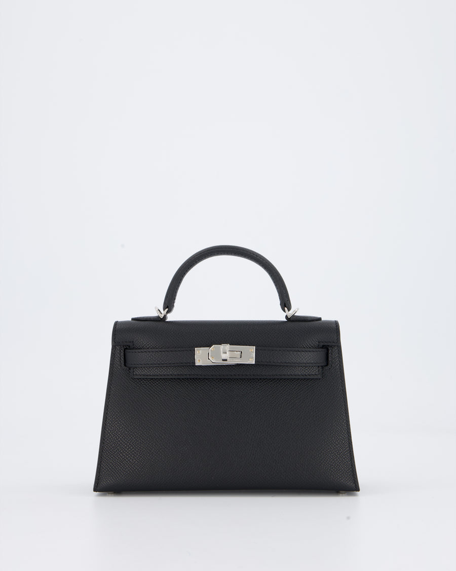 Hermès Mini Kelly II Bag in Noir Epsom Leather with Palladium Hardware