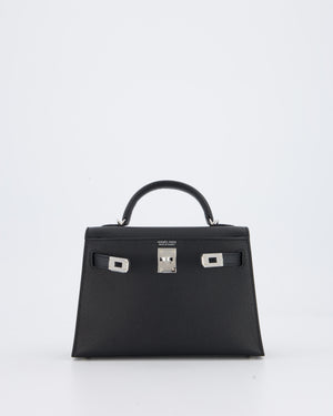 Hermès Mini Kelly II Bag in Noir Epsom Leather with Palladium Hardware