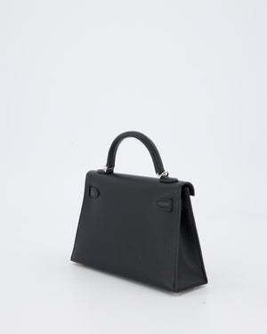 Hermès Mini Kelly II Bag in Noir Epsom Leather with Palladium Hardware