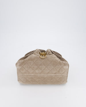 *HOT* Chanel 25 Small Handbag in Greige Suede with Gold Hardware