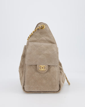 *HOT* Chanel 25 Small Handbag in Greige Suede with Gold Hardware
