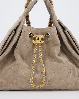 *HOT* Chanel 25 Small Handbag in Greige Suede with Gold Hardware
