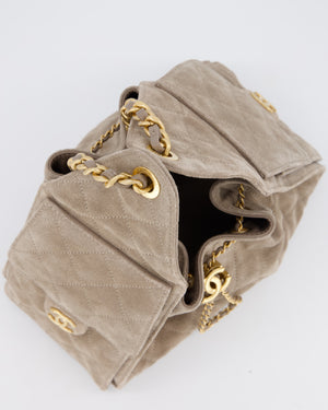 *HOT* Chanel 25 Small Handbag in Greige Suede with Gold Hardware