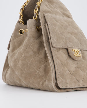 *HOT* Chanel 25 Small Handbag in Greige Suede with Gold Hardware
