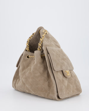 *HOT* Chanel 25 Small Handbag in Greige Suede with Gold Hardware