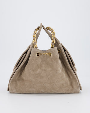 *HOT* Chanel 25 Small Handbag in Greige Suede with Gold Hardware
