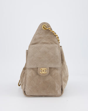 *HOT* Chanel 25 Small Handbag in Greige Suede with Gold Hardware