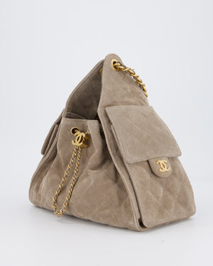 *HOT* Chanel 25 Small Handbag in Greige Suede with Gold Hardware