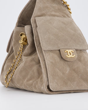 *HOT* Chanel 25 Small Handbag in Greige Suede with Gold Hardware