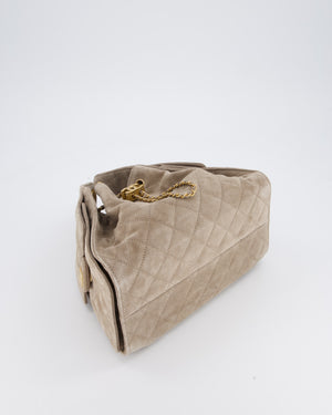*HOT* Chanel 25 Small Handbag in Greige Suede with Gold Hardware