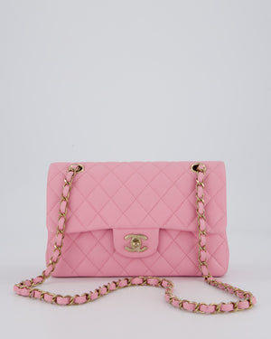 Chanel 23/P Bubblegum Pink Classic Small Double Flap Bag in Caviar Leather with Gold Hardware