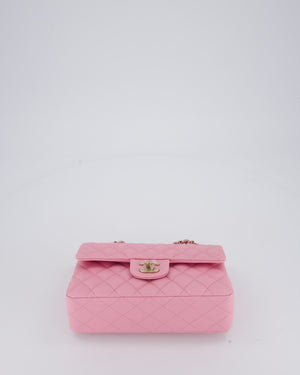 Chanel 23/P Bubblegum Pink Classic Small Double Flap Bag in Caviar Leather with Gold Hardware