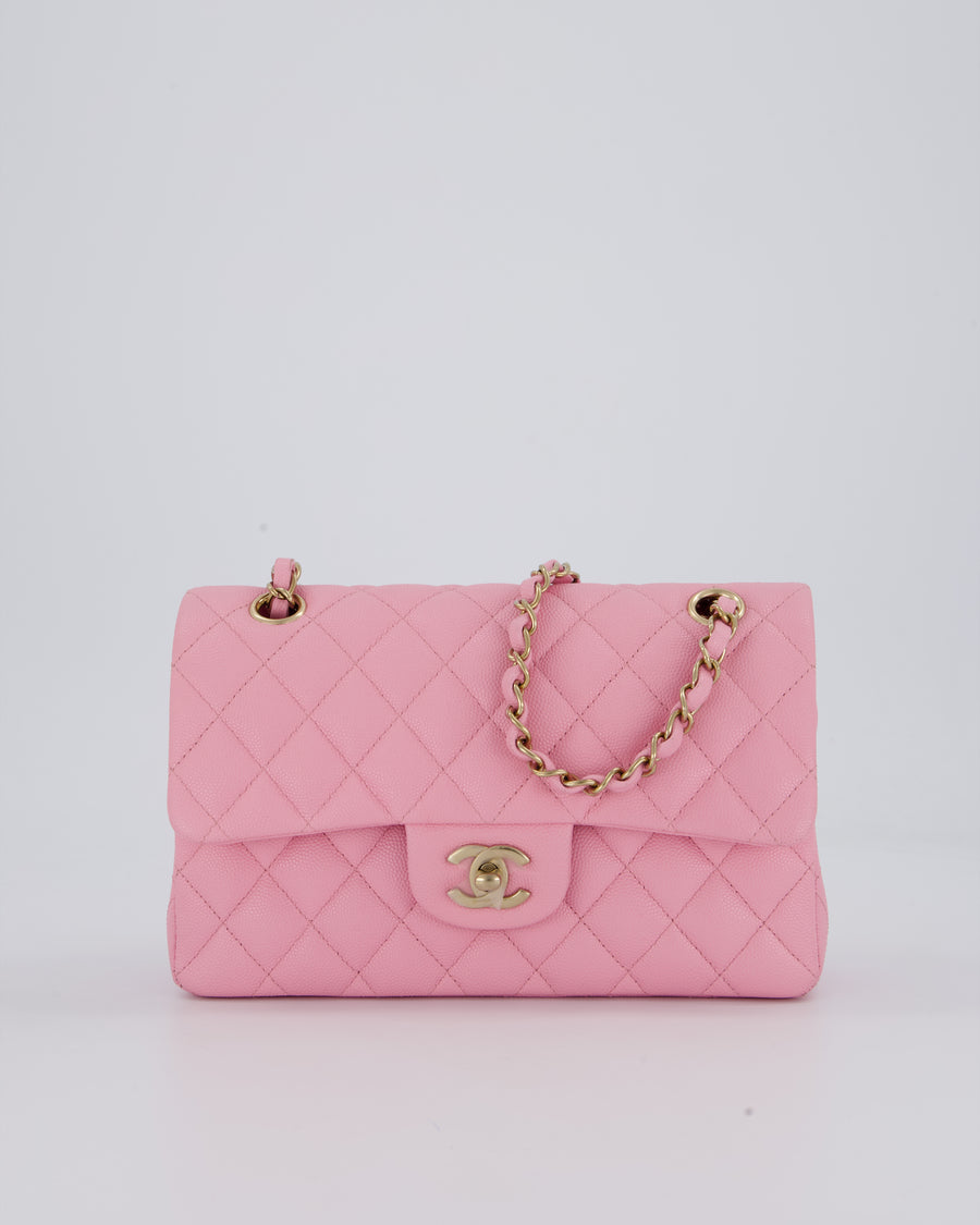 Chanel 23/P Bubblegum Pink Classic Small Double Flap Bag in Caviar Leather with Gold Hardware