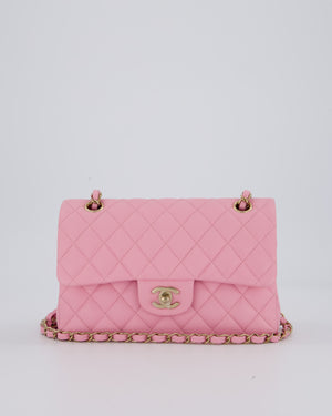 Chanel 23/P Bubblegum Pink Classic Small Double Flap Bag in Caviar Leather with Gold Hardware