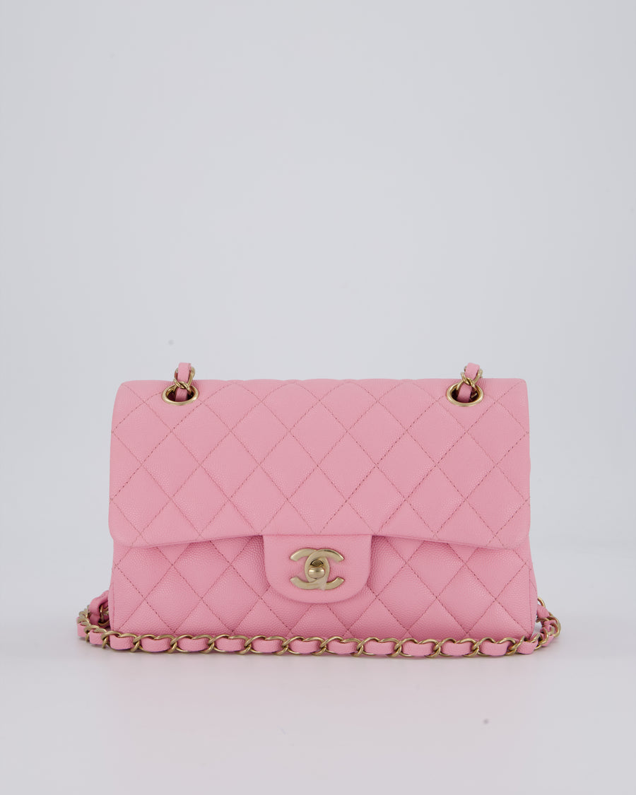 Chanel 23/P Bubblegum Pink Classic Small Double Flap Bag in Caviar Leather with Gold Hardware
