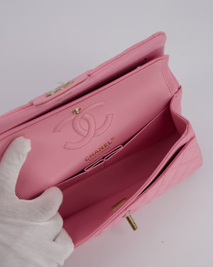 Chanel 23/P Bubblegum Pink Classic Small Double Flap Bag in Caviar Leather with Gold Hardware