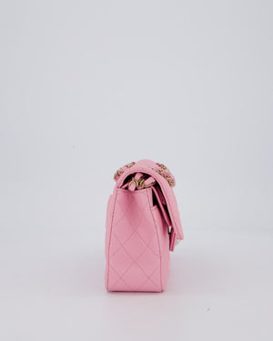 Chanel 23/P Bubblegum Pink Classic Small Double Flap Bag in Caviar Leather with Gold Hardware