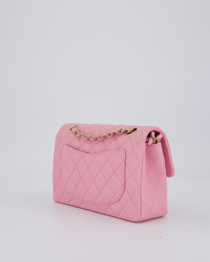 Chanel 23/P Bubblegum Pink Classic Small Double Flap Bag in Caviar Leather with Gold Hardware