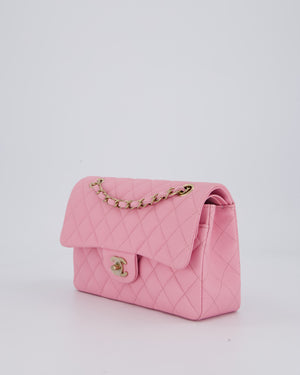 Chanel 23/P Bubblegum Pink Classic Small Double Flap Bag in Caviar Leather with Gold Hardware