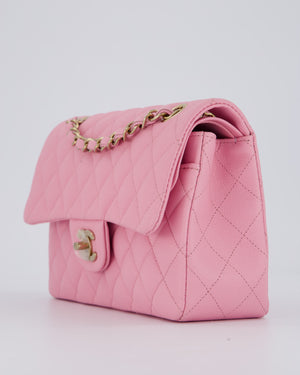 Chanel 23/P Bubblegum Pink Classic Small Double Flap Bag in Caviar Leather with Gold Hardware