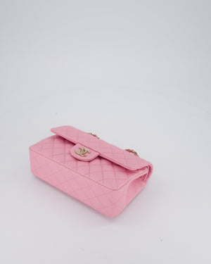 Chanel 23/P Bubblegum Pink Classic Small Double Flap Bag in Caviar Leather with Gold Hardware