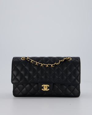 Chanel Black Classic Medium Double Flap Bag in Caviar Leather with Gold Hardware