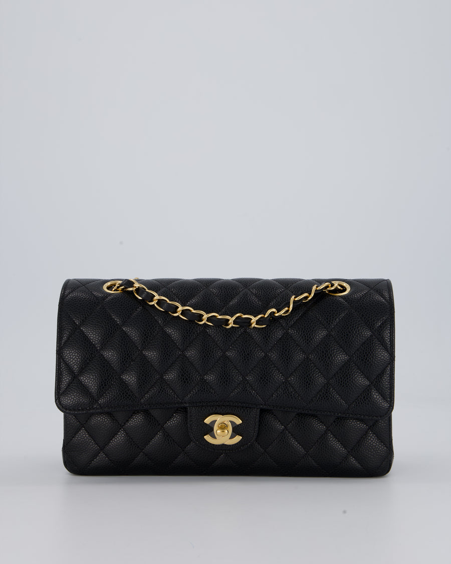 Chanel Black Classic Medium Double Flap Bag in Caviar Leather with Gold Hardware