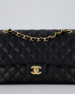 Chanel Black Classic Medium Double Flap Bag in Caviar Leather with Gold Hardware