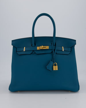 Hermès Birkin 35 Retourne Bag in Bleu Cobalt Togo Leather with Gold Hardware