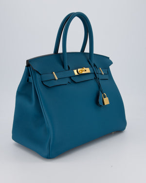 Hermès Birkin 35 Retourne Bag in Bleu Cobalt Togo Leather with Gold Hardware