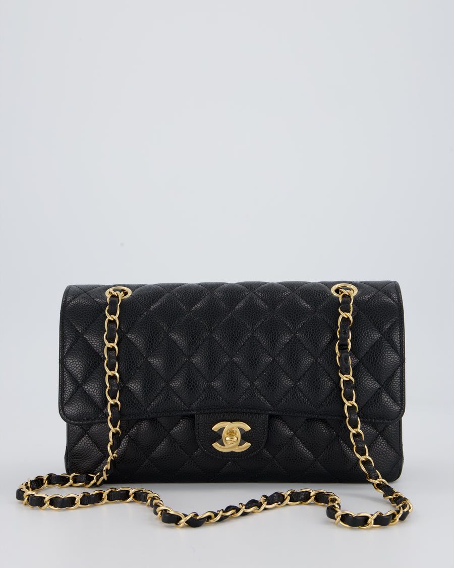 Chanel Black Classic Medium Double Flap Bag in Caviar Leather with Gold Hardware